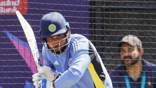 Sanju Samson plays a shot during a practice session(Surjeet Yadav)