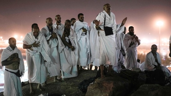 Muslim pilgrims pray on the rocky hill known as the Mountain of Mercy, on the Plain of Arafat, during the annual Hajj pilgrimage, near the holy city of Mecca, Saudi Arabia, on June 27, 2023. Hajj 2024: Why is Day of Arafah one of the holiest days in Islam? Significance of 9th Dhul Hijjah. A spiritual highlight of Hajj for many is the standing on the plain of Arafat, where pilgrims praise God, plead for his forgiveness and make supplications. (AP Photo/Amr Nabil, File)