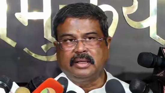 Union education minister Dharmendra Pradhan speaks to the media over the NEET issue in New Delhi on June 13, 2024.(PTI)