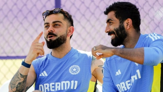 Virat Kohli and Jasprit Bumrah during a practice session(ANI)