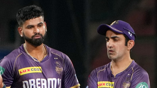 Kolkata Knight Riders captain Shreyas Iyer and mentor Gautam Gambhir during Indian Premier League (IPL) 2024(PTI)