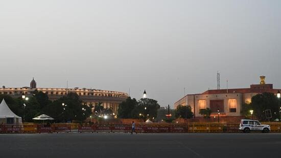 New Delhi, India - June 3, 2024: Security personnel infront of Parliament house on the eve of result of General Lok Sabha election in New Delhi, India, on Monday, June 3, 2024. (Photo by Arvind Yadav/ Hindustan Times) (Hindustan Times)