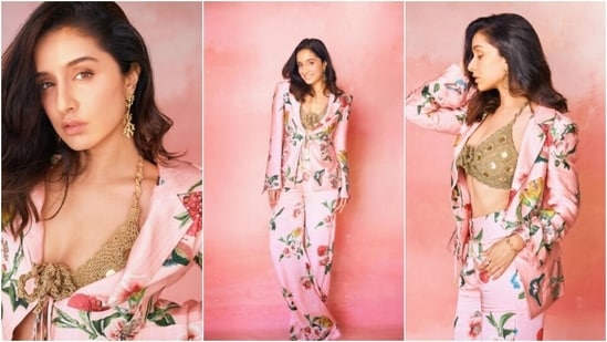 Shraddha Kapoor teamed a floral pantsuit with a crochet bralette.(Instagram/@shraddhakapoor)