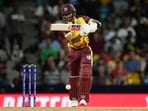 West Indies' Shai Hope bats during the men's T20 World Cup cricket match between the USA and the West Indies at Kensington Oval, Bridgetown, Barbados, Friday, June 21, 2024(PTI)
