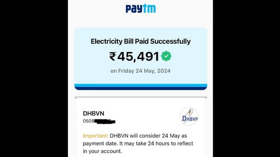 Snapshot of the bill payment done by Jasveer Singh. (X/@jasveer10)