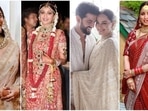 Sonakshi Sinha recently married Zaheer Iqbal, donning a dreamy, ethereal saree that created quite a buzz in the fashion world. However, she is not the first Bollywood bride to ditch traditional lehenga attire in favour of an elegant saree for the big day. Many other Bollywood brides have also tied the knot in six yards of grace. From Shilpa Shetty's traditional red saree adorned with crystals to Alia Bhatt's Sabyasachi beige saree exuding unmatched elegance, these Bollywood divas have redefined wedding fashion with their sophisticated saree looks.(Instagram)