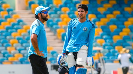 Rohit Sharma and Shubman Gill during a practice session(PTI)