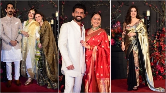 Sonakshi Sinha and Zaheer Iqbal hosted a grand wedding reception in Mumbai last night. Bollywood celebrities attended the celebrations, dressed to the nines. The guest list included stars like Salman Khan, Rekha, Kajol, Anil Kapoor, Tabu, Raveena Tandon, Vidya Balan, Aditya Roy Kapur, Aditi Rao Hydari, Siddharth, Sanjay Leela Bhansali, and others. Sonakshi's parents, Shatrughan Sinha and Poonam Sinha, also attended. Check out what the stars wore to the bash. (HT Photo/Varinder Chawla)