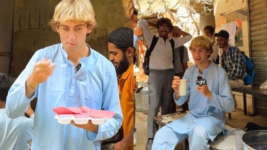 American vlogger eats street food in Lahore.(Instagram/@colinduthie)