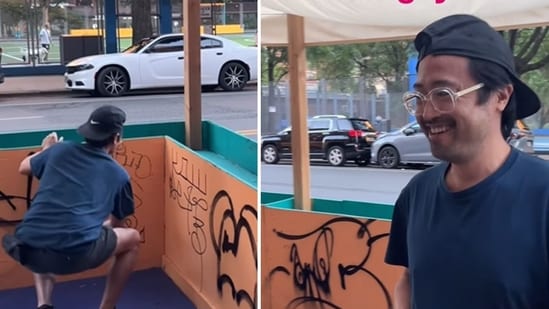 Smirking vandals deface NYC cafe owner's dining shed (flowerscafenyc/Instagram)