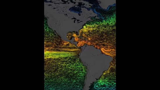 Screengrab from a NASA visualisation showing changes in oceans due to greenhouse gases. (Instagram/@nasaclimatechange)