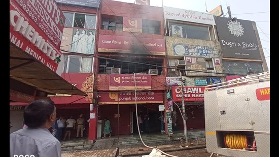 While several electronic items on the first floor were damaged, no bank documents or lockers were affected. (Sant Arora/HT)