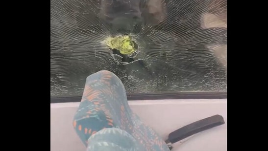 Snapshot of the broken window on Shatabdi Express. 