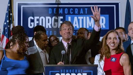 Westchester County Executive George Latimer speaks at his election night party in White Plains, N.Y., Tuesday, June 25, 2024. (AP Photo/Jeenah Moon)(AP)