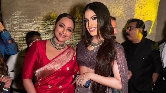 Sonakshi Sinha with Sushant Divgikr at her wedding reception.(Instagram/@sushantdivgikr)