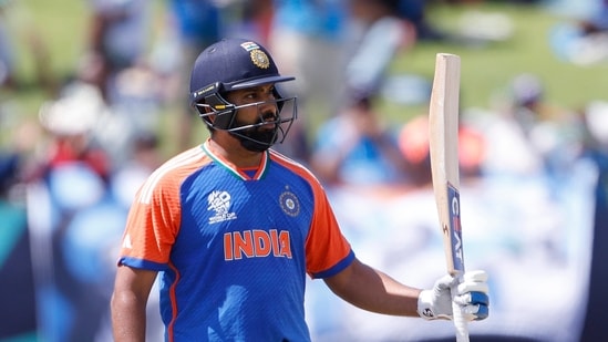 India's captain Rohit Sharma celebrates his half-century during the semi-final match against England (ANI)