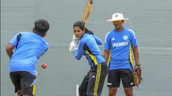 India women's Priya Punia during a practice session ahead of the one-off Test against South Africa in Chennai on Thursday. (PTI)