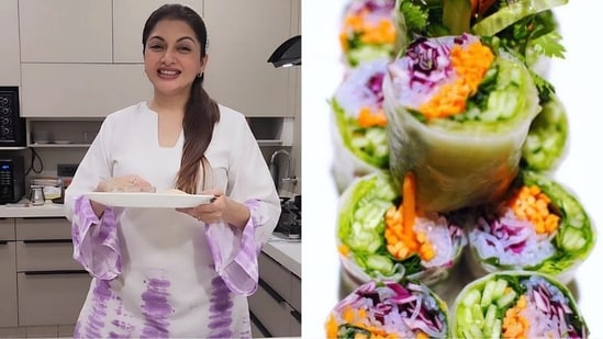 Check out Bhagyashree's easy and healthy veggie rice paper rolls recipe.(Instagram/@bhagyashree.online)