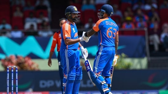 Rohit Sharma (L) and Suryakumar Yadav added 73 runs for the fourth wicket
