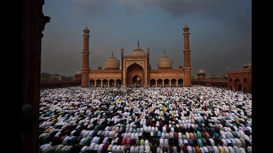 Muslims offer prayers at a mosque in New Delhi, India, Thursday, April 11, 2024. (AP Photo/Manish Swarup) (AP)