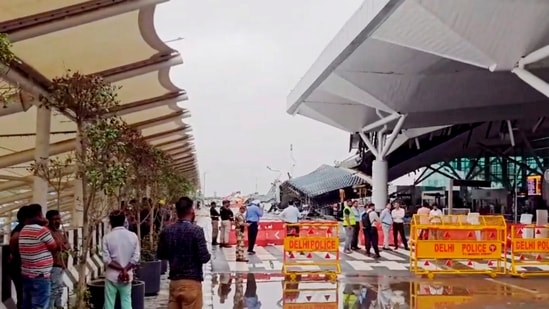 Delhi airport roof collapse: Besides the roof sheet, the support beams collapsed, damaging the cars parked in the pick-up and drop area of the terminal. A search operation was conducted to make sure no one was trapped inside the damaged vehicles, officials said. The injured were taken to Medanta Hospital in Gurugram.&nbsp;(PTI)