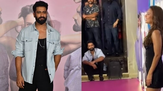 Vicky Kaushal was clicked sitting on the stairs as Triptii Dimri got clicked.