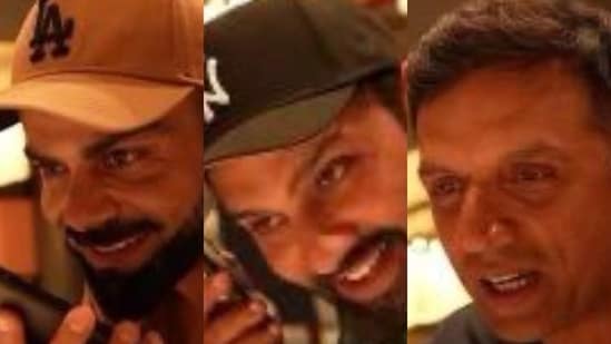 Virat Kohli, Rohit Sharma and Rahul Dravid during a phone call with Prime Minister Narendra Modi.