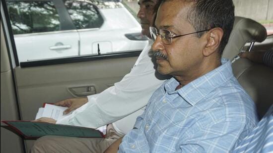 Arvind Kejriwal being taken to a court on Saturday. (PTI)