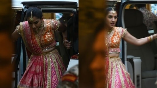 Radhika Merchant looked gorgeous in a lehenga for her Mameru ceremony.(Viral Bhayani)