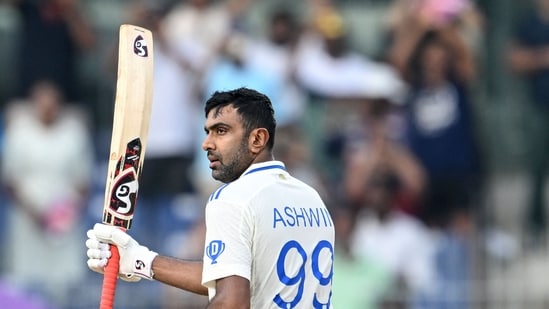 Ashwin slammed an unbeaten knock of 102* runs off 112 balls, taking India to 339/6 in 80 overs.(AFP)