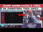 Trump Mocks Kamala With Jumbo Screen Reel, Then Snubs Her Big Request | US Election | Debate