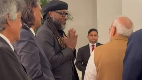 Chris Gayle meets PM Narendra Modi during Jamaican PM's official visit to India