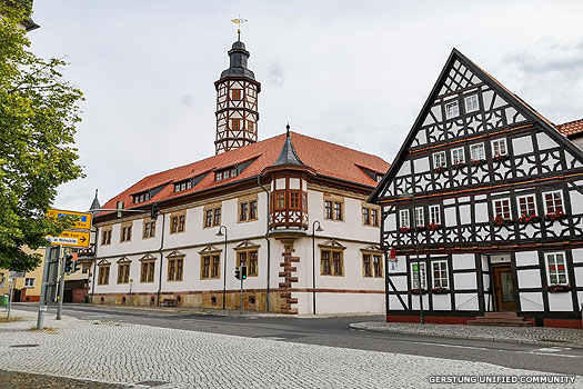 The market place of Saxe-Marksuhl, with the castle tower in the background