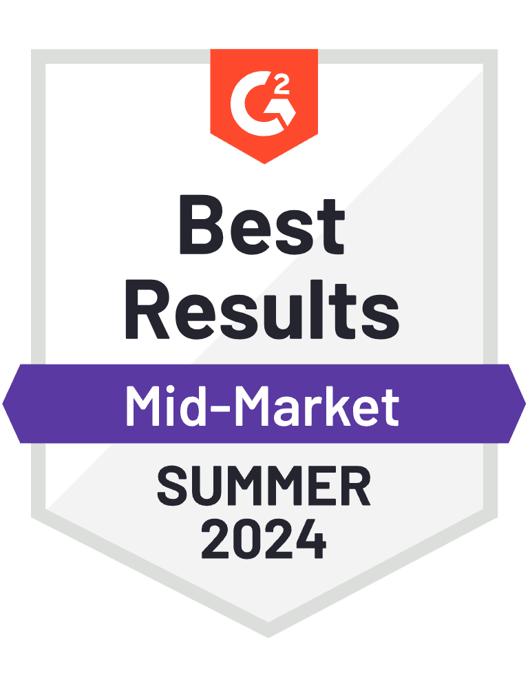 G2-Abzeichen: Best Results, Mid-Market, Sommer 2023