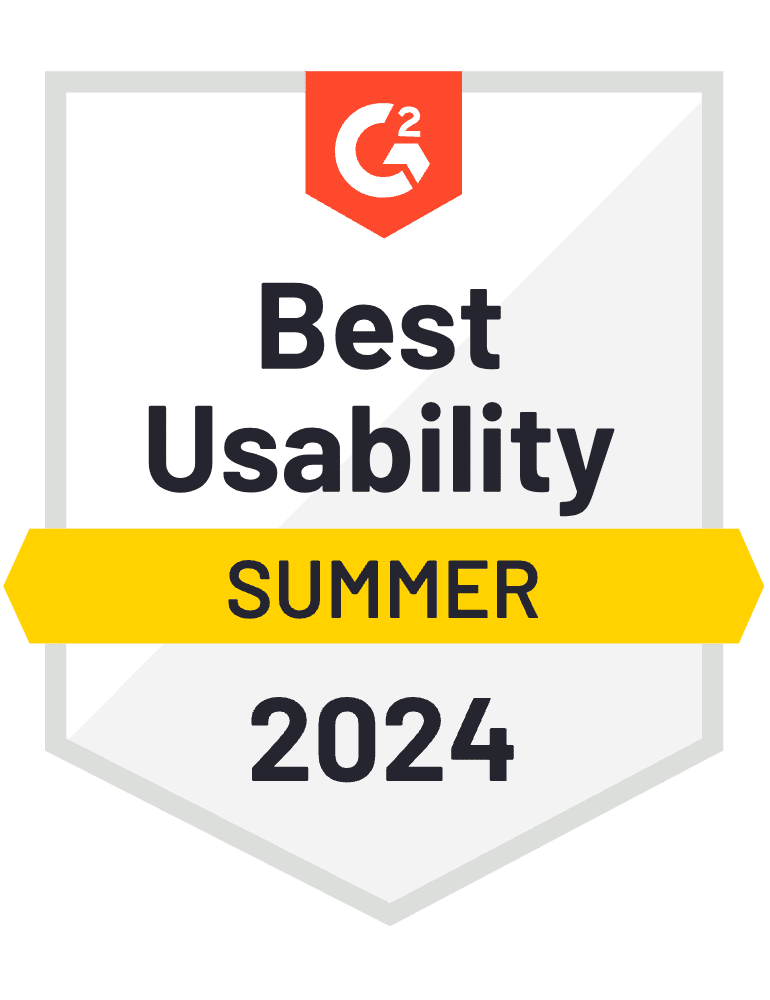 G2 Badge: Best Usability, Summer 2023