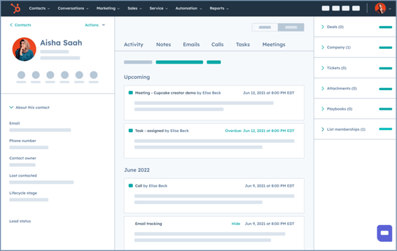 HubSpot user interface showing a contact record in HubSpot Smart CRM