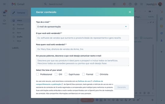 redator de e-mail com IA da HubSpot rascunha um e-mail 