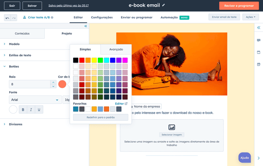 editor de e-mail marketing da HubSpot