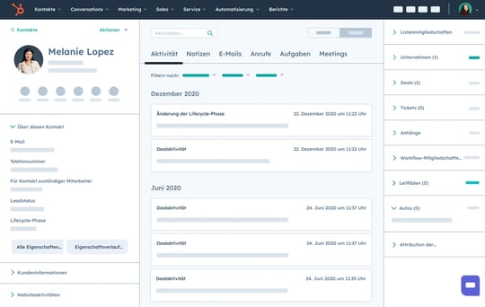 Lead Management und Tracking Software UI von HubSpot