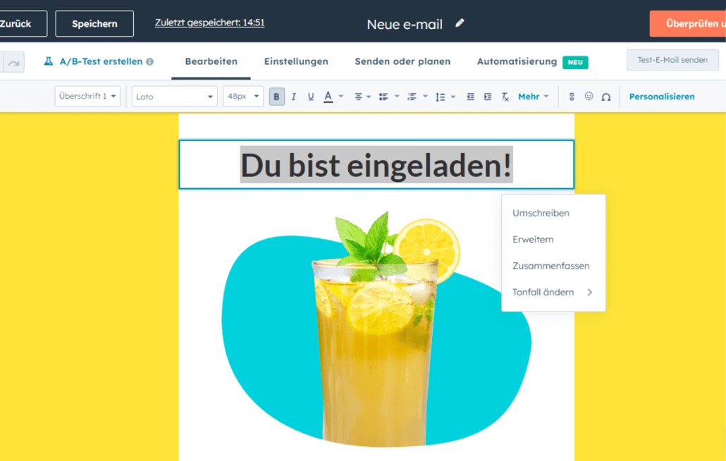 (hero) hubspot ki content assistent bearbeitung e-mail text 1 (1)