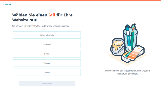 Mit dem KI-Website-Generator von HubSpot können Sie sich den passenden Stil für Ihre Website auszusuchen.