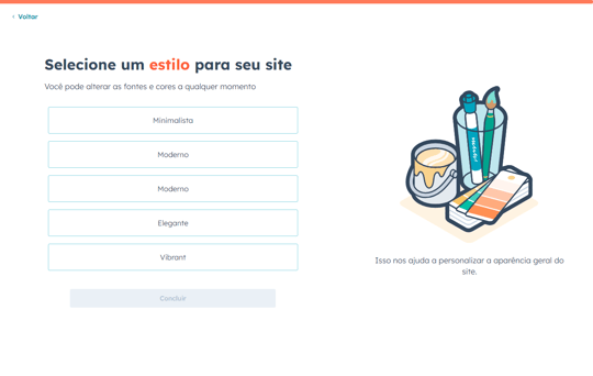 Gerador de sites com IA da HubSpot mostrando a capacidade de selecionar um estilo para seu site.