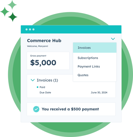 commerce hub simplified user interface showing invoices