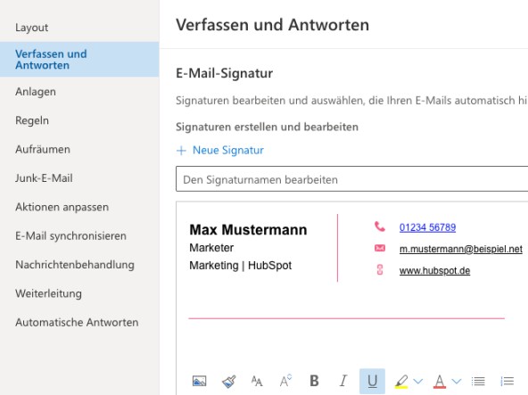 erstelle signatur für outlook im web und outlook.com