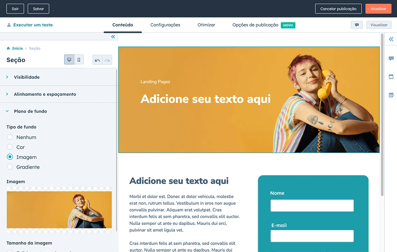 criador de landing pages da hubspot