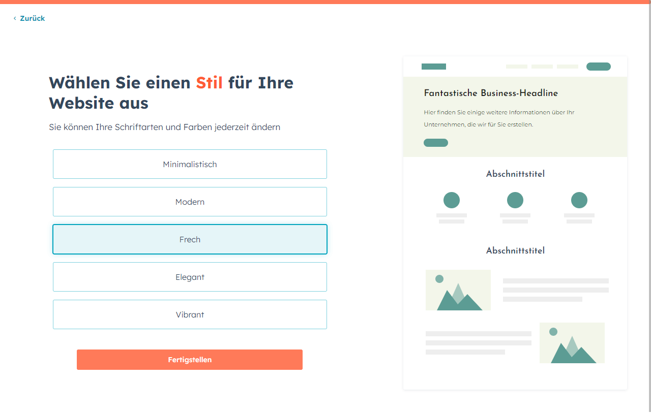 Beispiel einer modernen Website, die mit KI-Website-Generator von HubSpot erstellt wurde