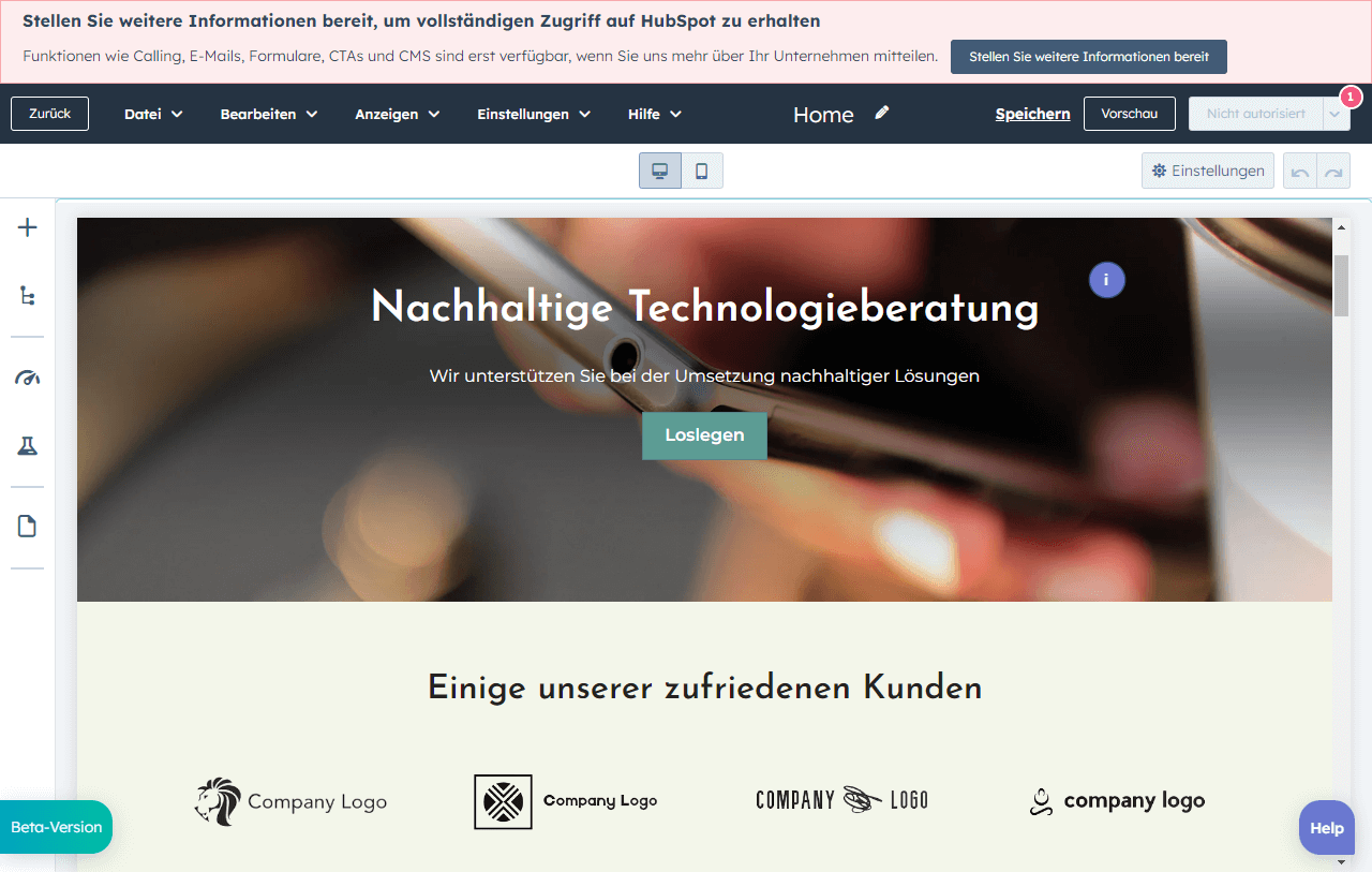 Beispiel einer Website mit vielfältigem Serviceangebot, die mit dem KI-Website-Generator von HubSpot erstellt wurde