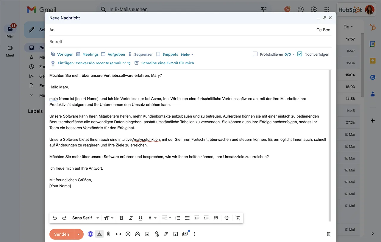 Senden Sie KI-generierte E-Mails aus Ihrem Posteingang