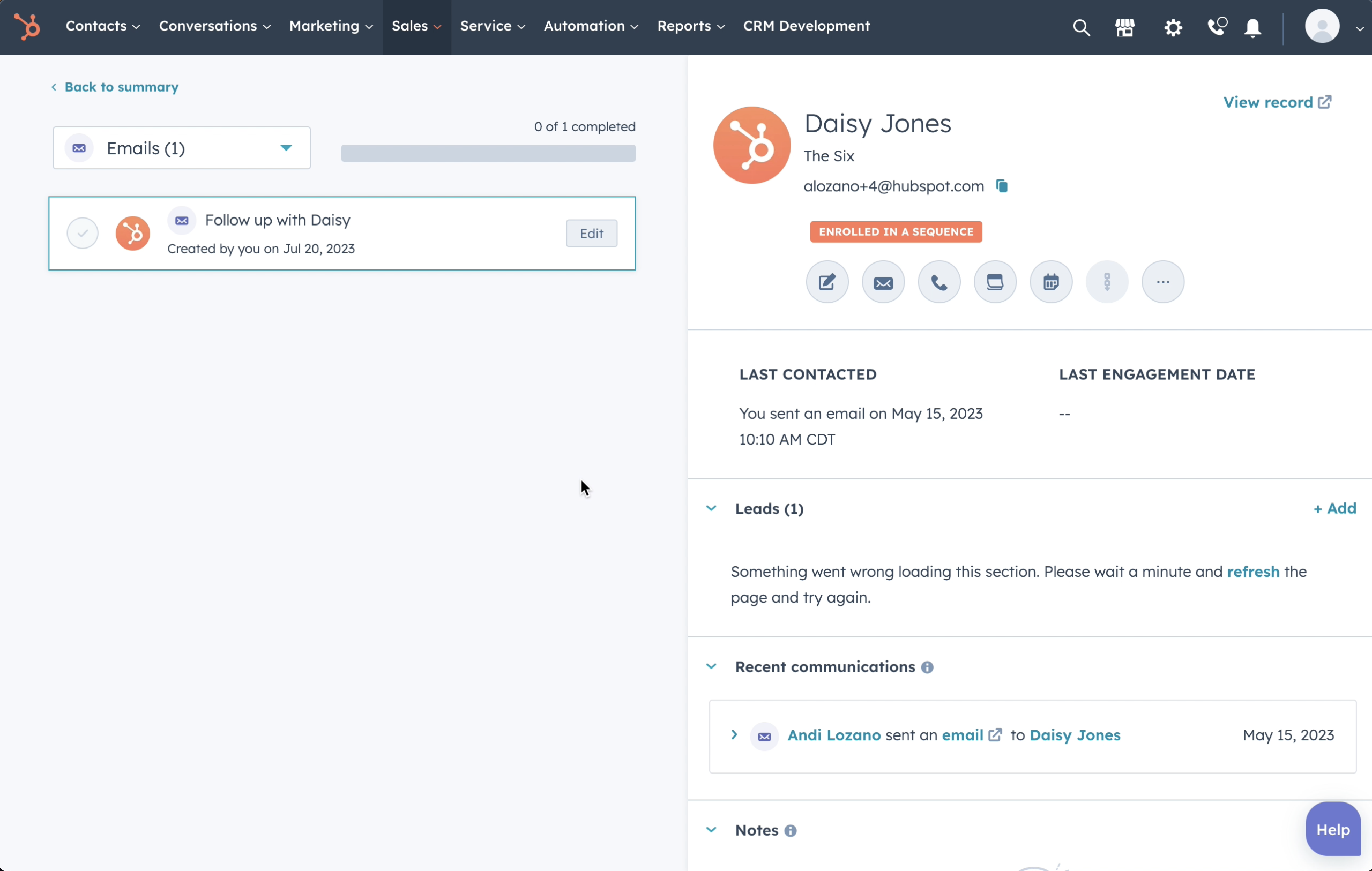 HubSpot prospecting workspace showing tasks