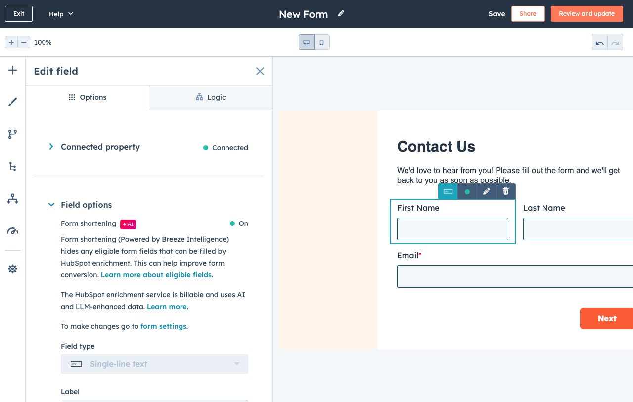 Form conditional logic